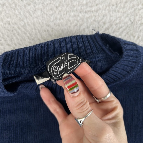 Vintage CB Sports Sweater Mens Large Navy Blue Knit Crewneck Stripe 90s Retro - Picture 4 of 14